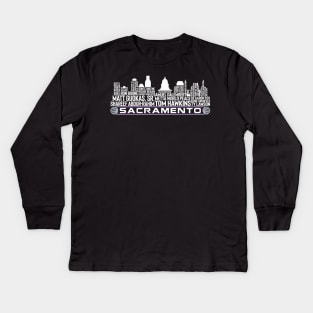 Sacramento Basketball Team All Time Legends, Sacramento City Skyline Kids Long Sleeve T-Shirt